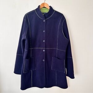 ✨ Susan Graver Style Reversible Fleece Coat – Navy & Lime Green XL to 1X